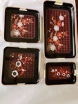 Vtg Toyo Japanese Lacquerware Enamel Serving Trays (4)- Floral/plaid 2 Patterns. Fixed Price $22.50.