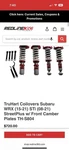 Truhart Streetplus Sport Coilovers For 15-20 Subaru Wrx & Sti. Fixed Price $370.00.
