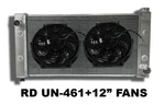 Row Universal Aluminum Radiator 31.7WX17.5HX3.74D+2 X12" Fans Combo Left Inlet. Fixed Price $1240.41.