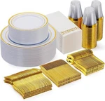 350 Pcs Gold Dinnerware Set Guests Party Plastic Plates Disposable Bpa Free. Fixed Price $75.98.